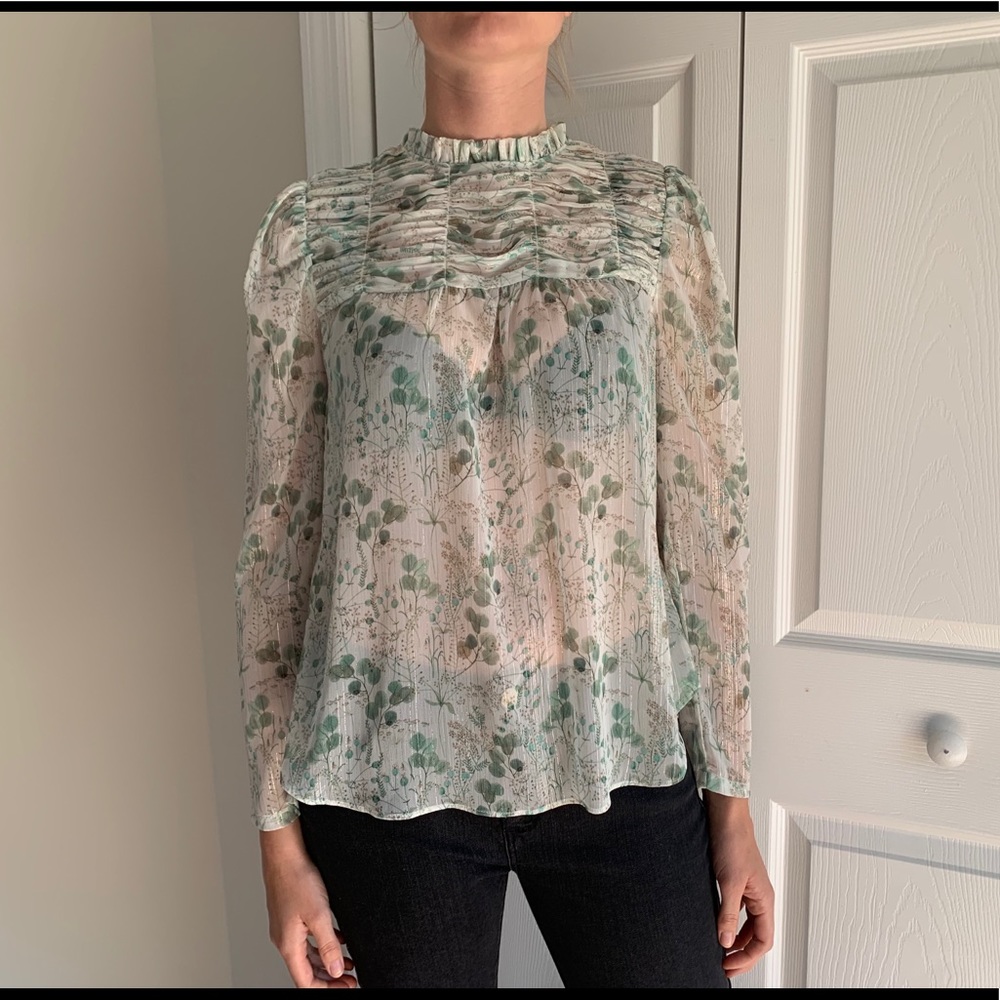 Maison Cinqcent Sheer Long Sleeve Printed Blouse